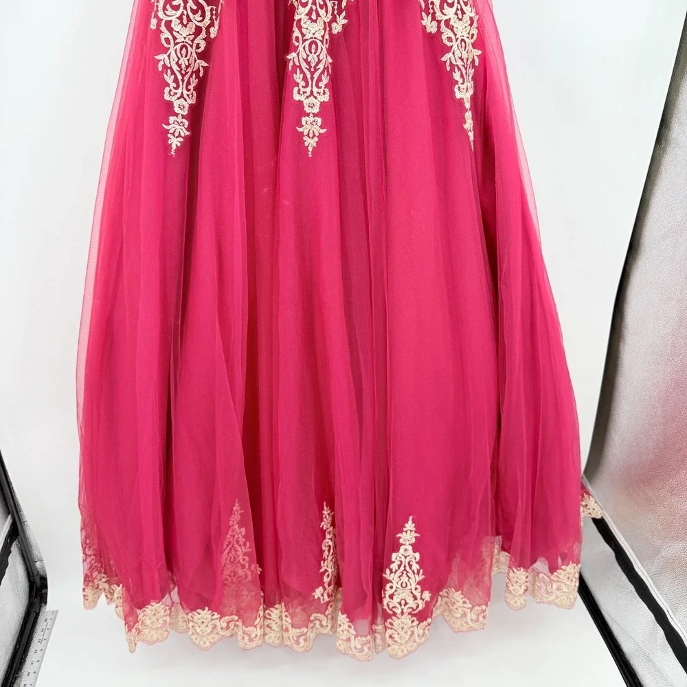Fifteen Roses Ball Gown Womens 10 Red Gold Lace Embroidery Quinceanera Excellent